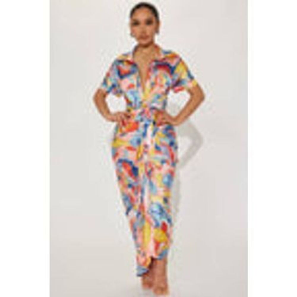 Hailey Button Up Maxi Dress - Blue/combo - S
